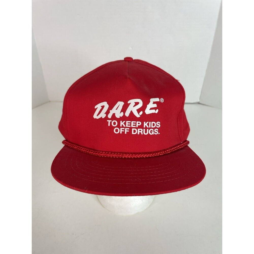Vintage DARE SnapBack Hat, Red, Adjustable, Cord, Logo Spellout